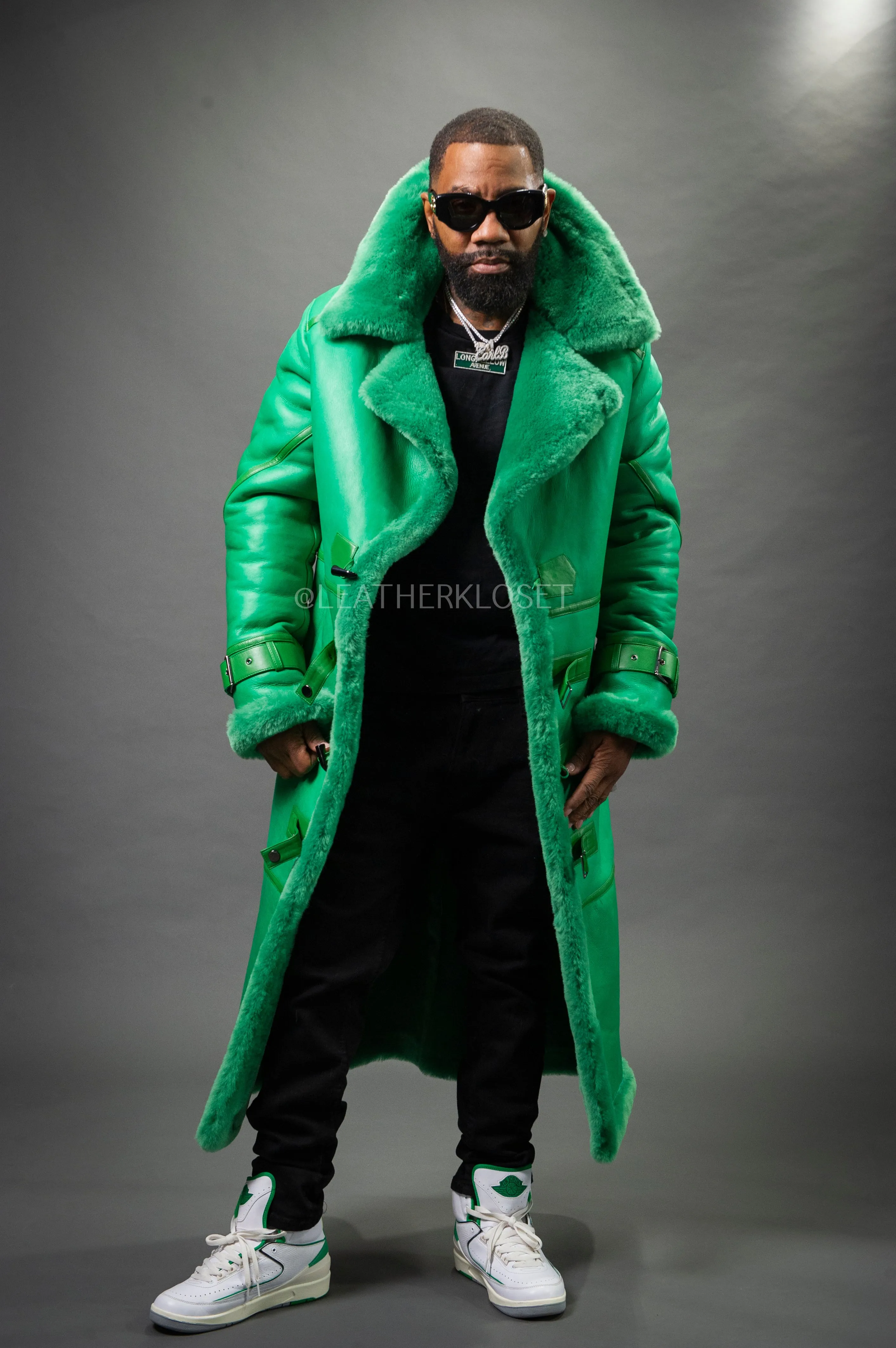 Men's Shearling Trench Coat [Irish Green]