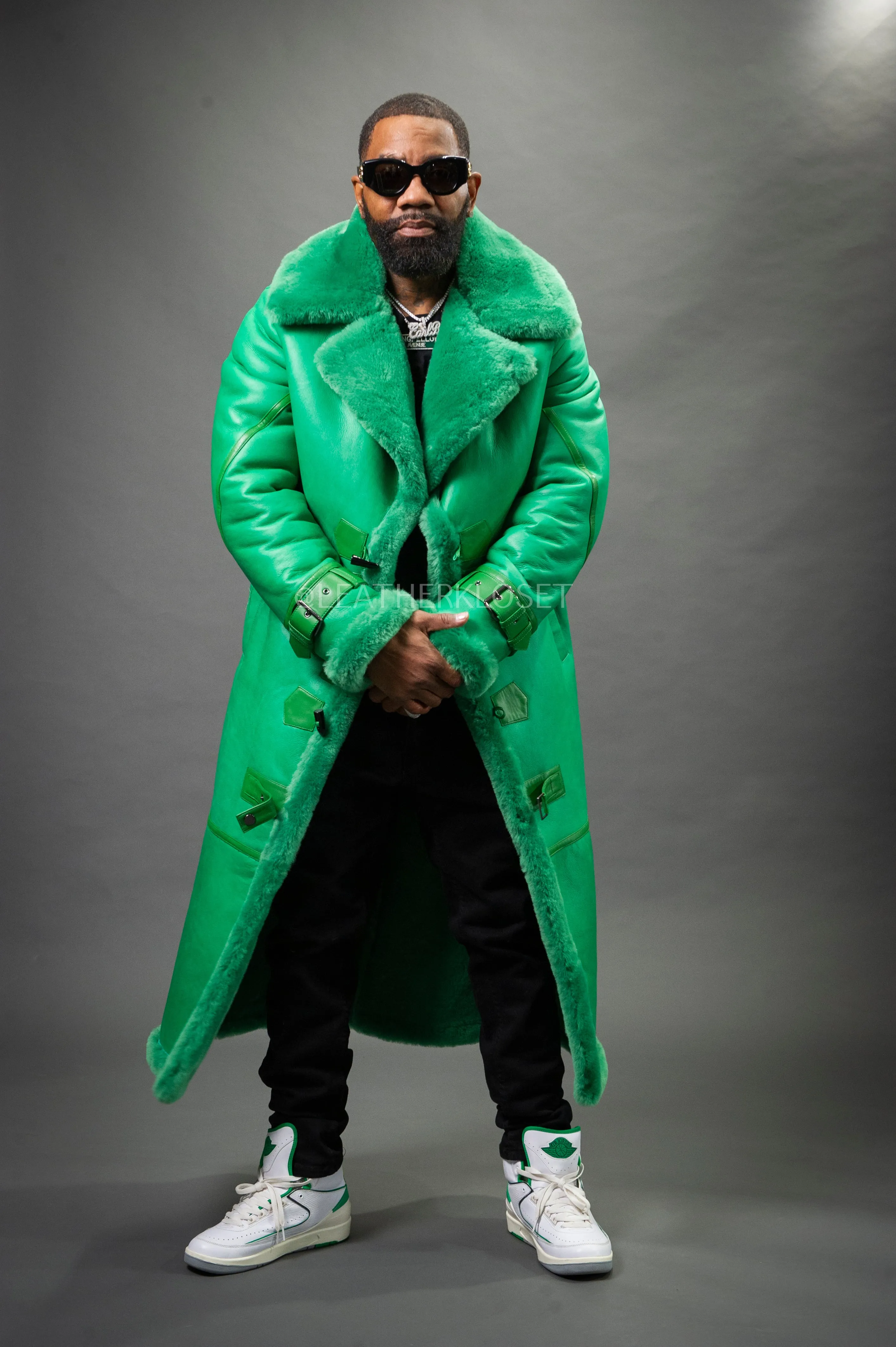 Men's Shearling Trench Coat [Irish Green]