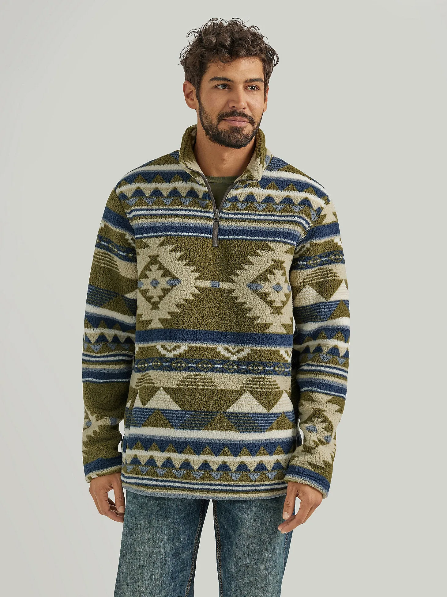 Men's Wrangler Heavyweight Quarter Zip Sherpa Pullover- Alpine