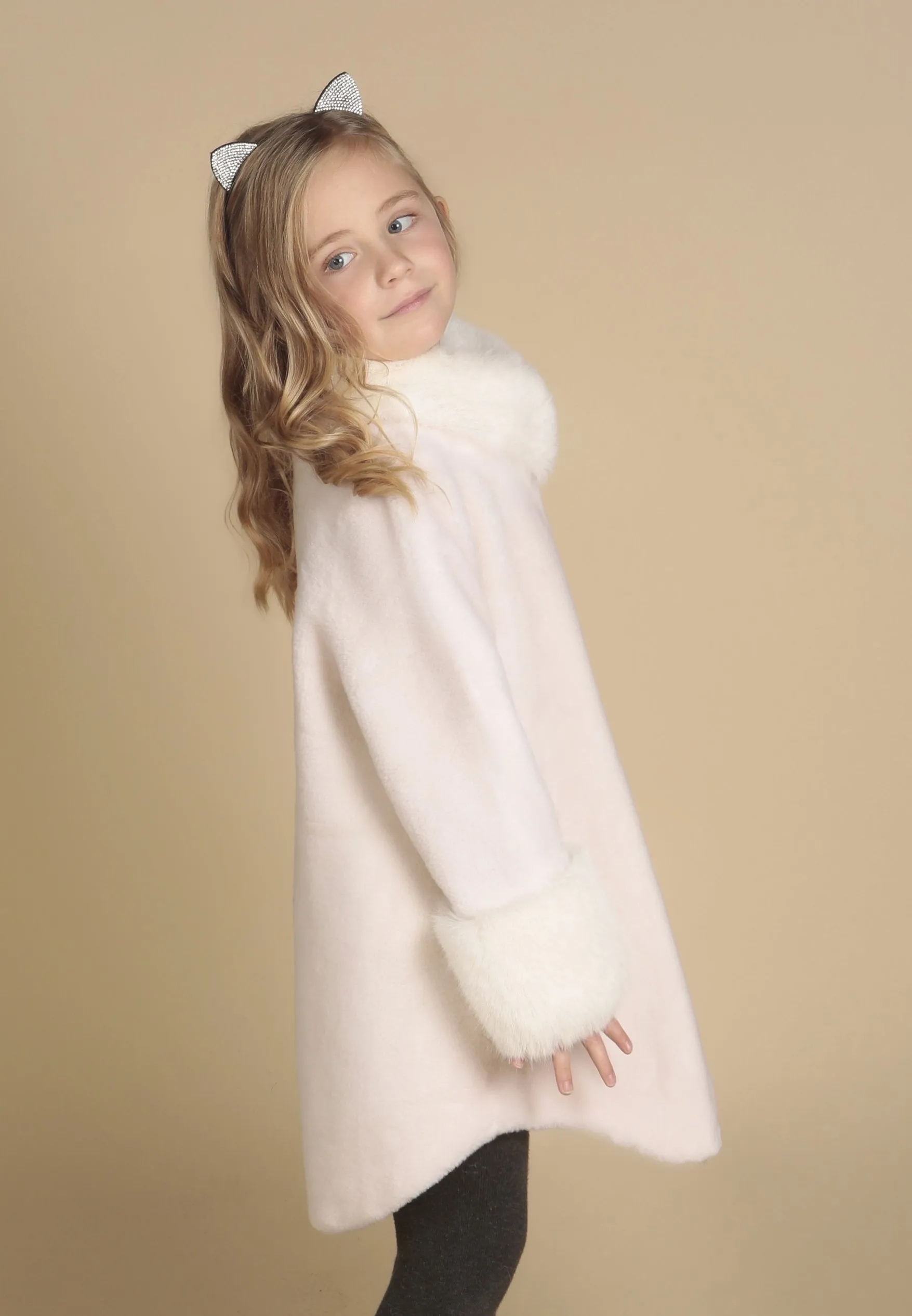 'Mini' 'Scarlett' Wool Coat in Bianco