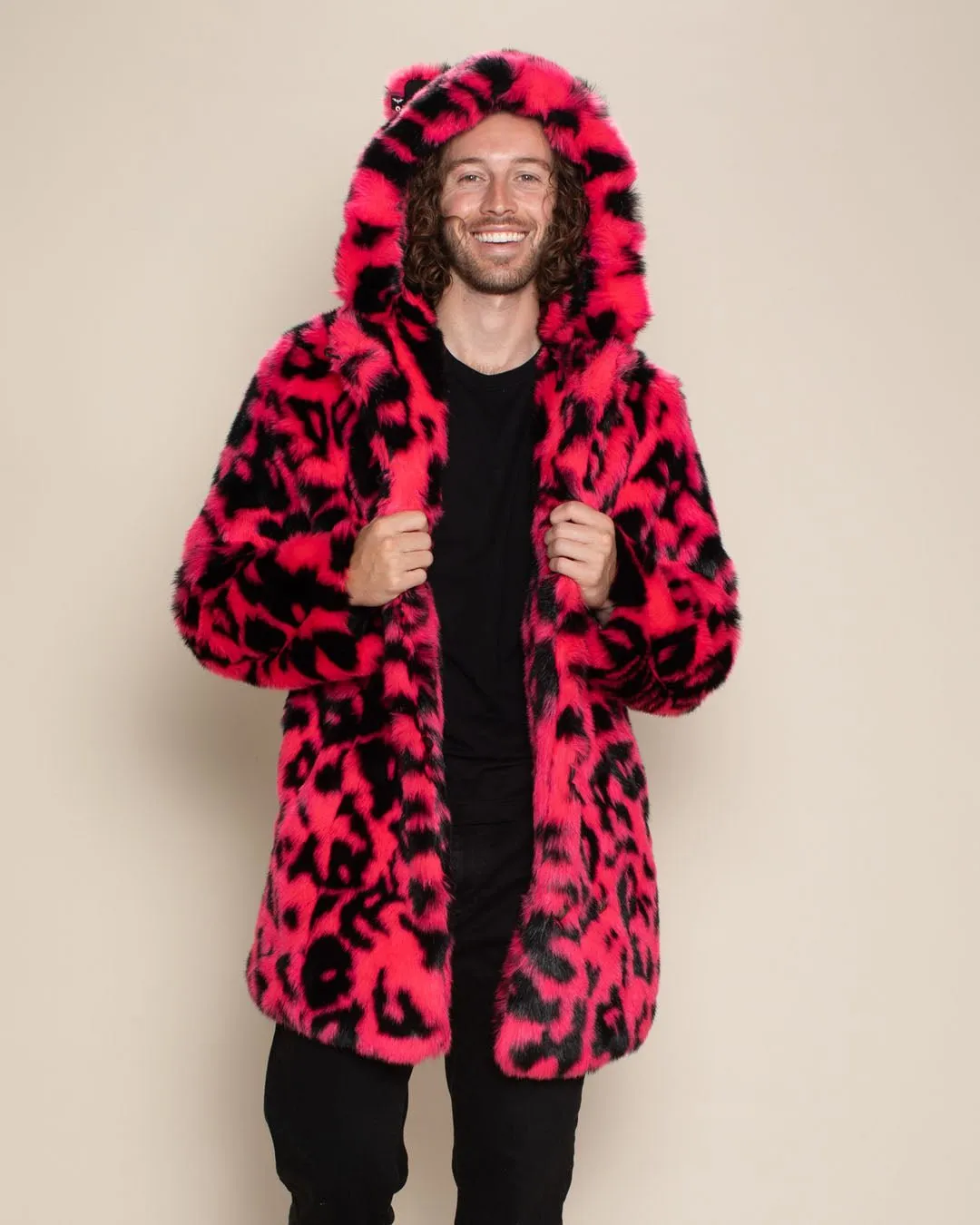 Neon Pink Leopard Classic Faux Fur Coat | Men's