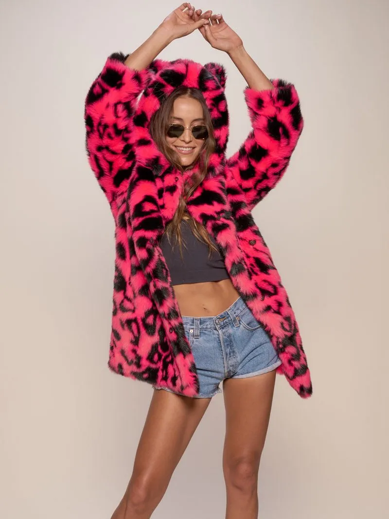 Neon Pink Leopard Classic Faux Fur Coat | Women's