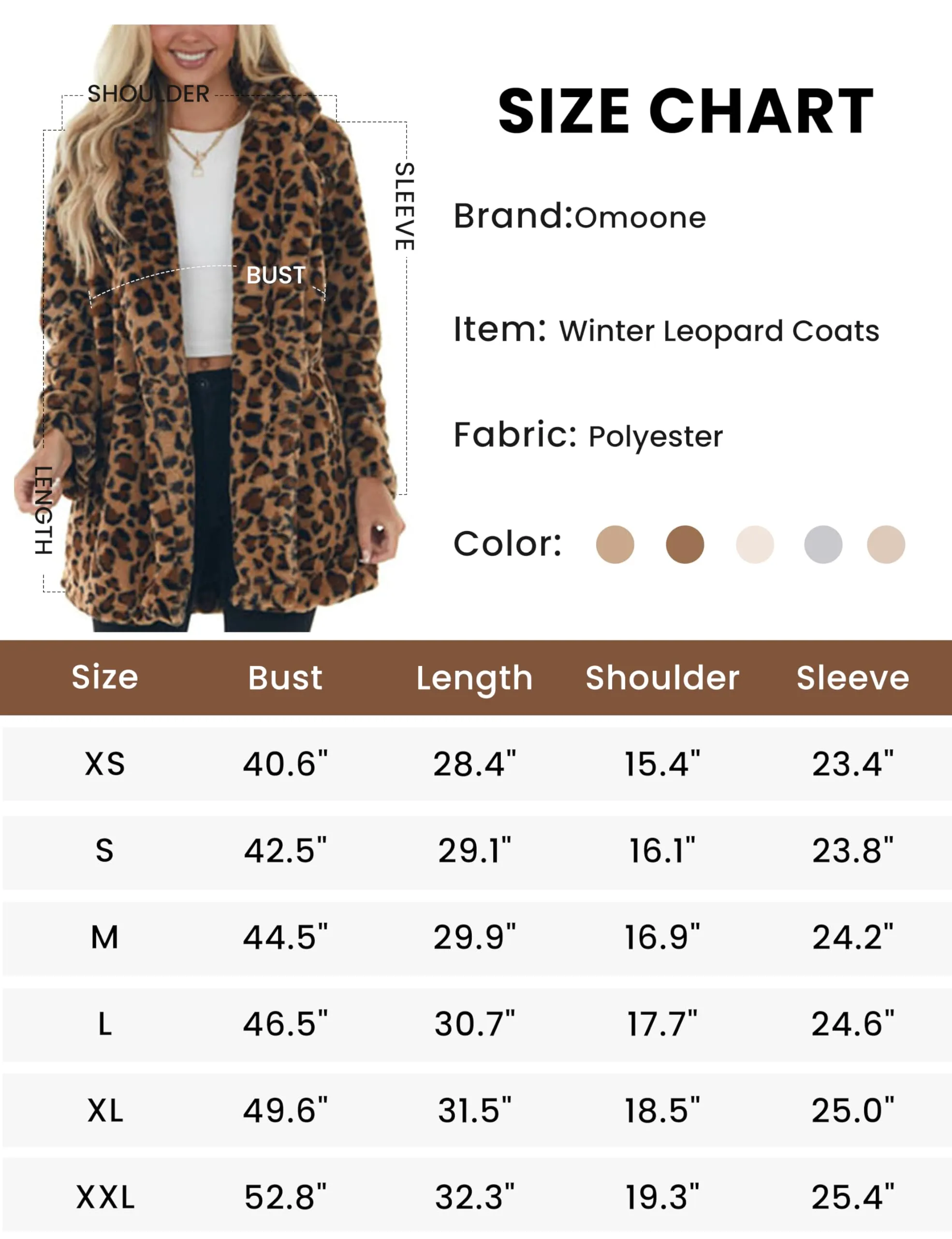 Omoone Women's Faux Fur Jackets Autumn Winter Leopard Coats Loose Fur Coat with Pockets