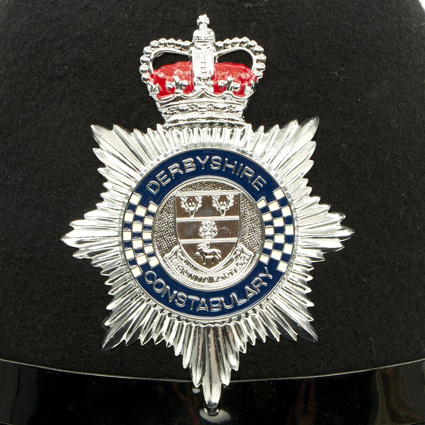 Original British Comb Top Derbyshire Constabulary Bobby Helmet - Formerly Part the Yeoman Warder’s Club Collection