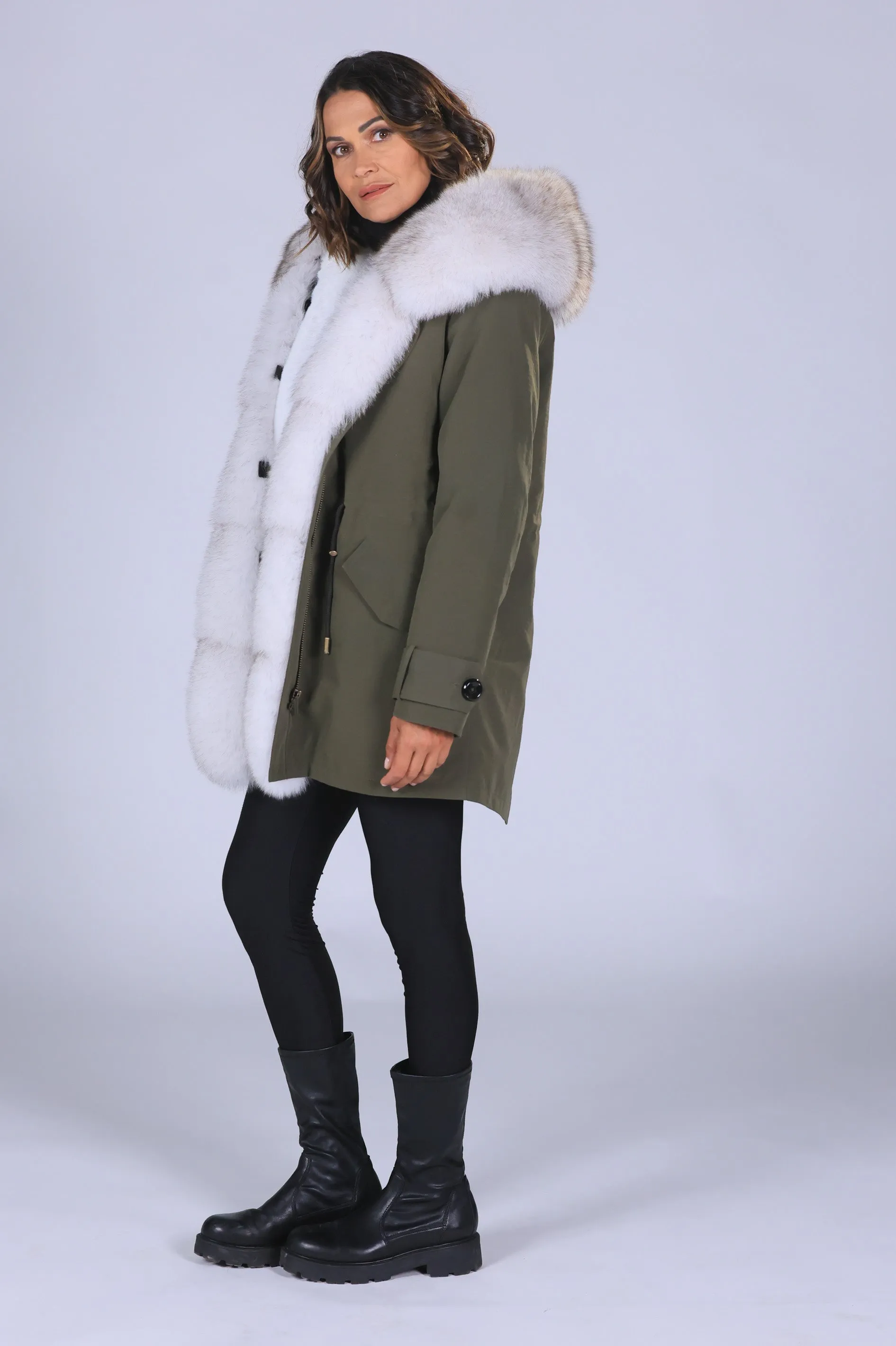 Parka in cotone tecnico impermeabile long white