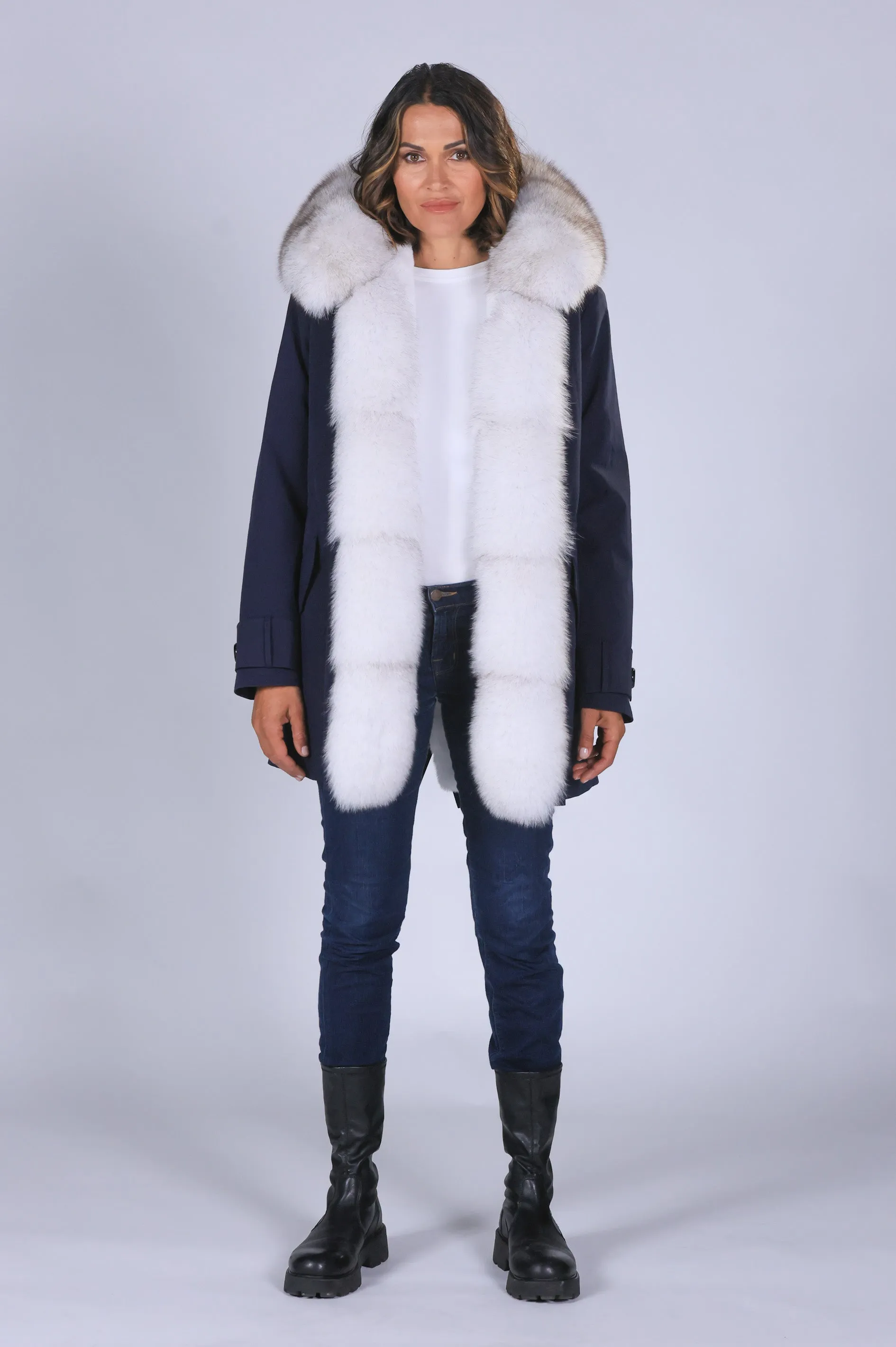 Parka in cotone tecnico impermeabile long white