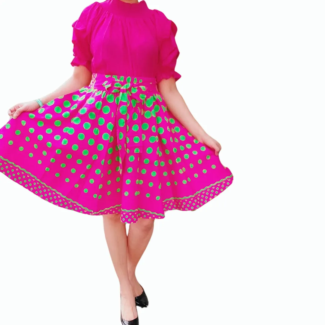 Pink and Green Polka Dot Skirt