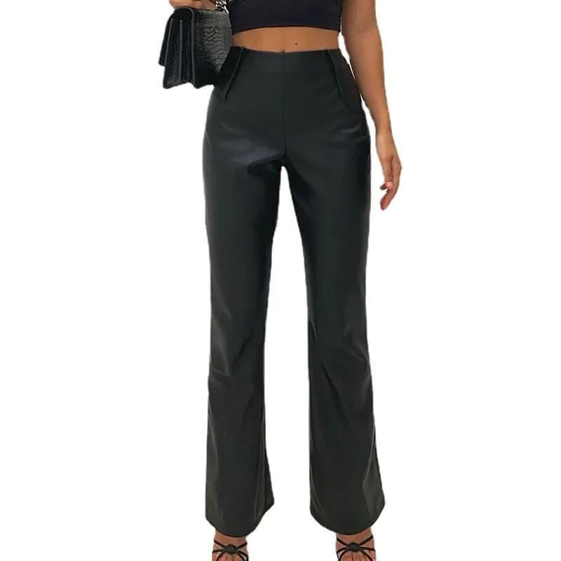 PU high waist flared pants