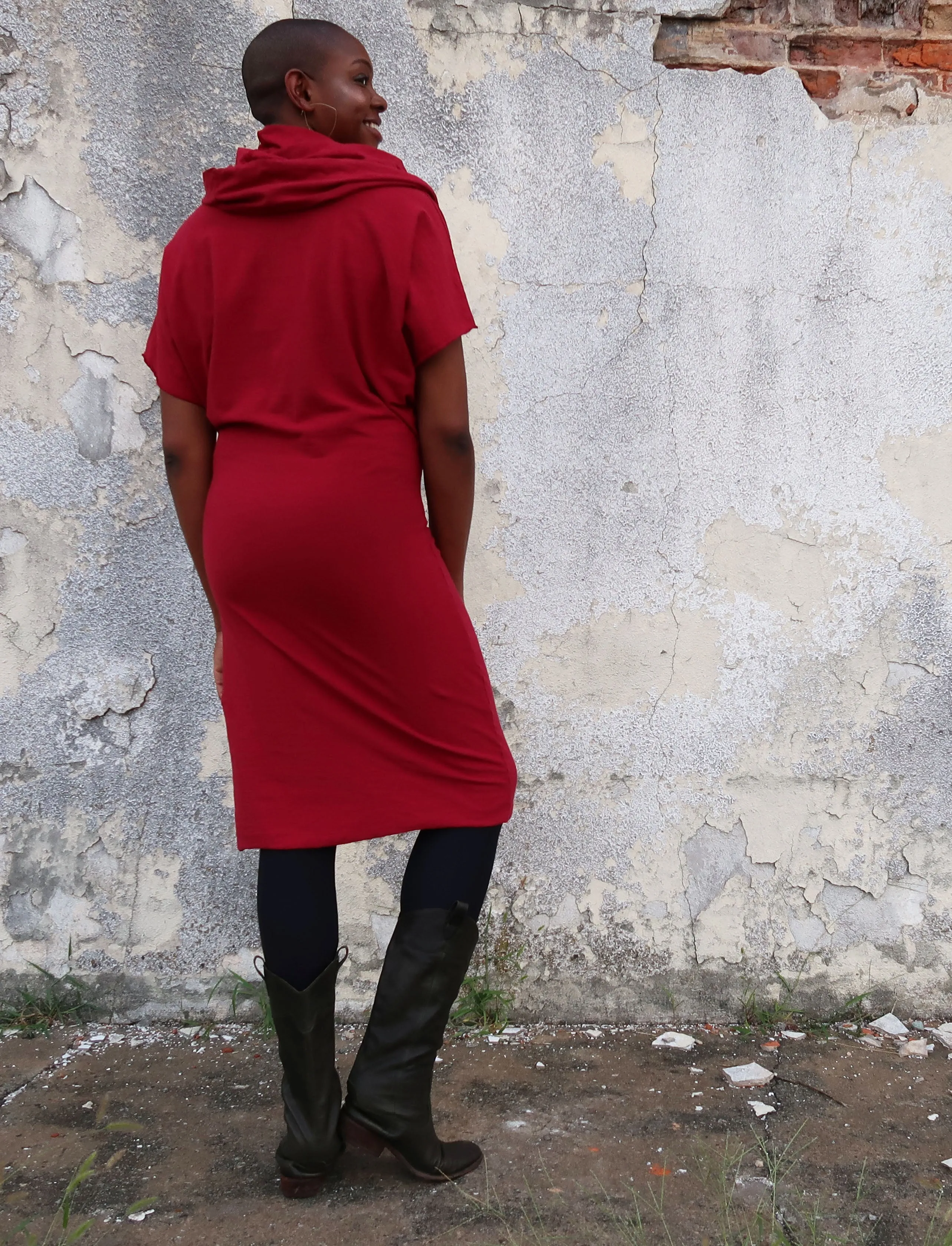 Super Cowl Migration Below Knee Dress