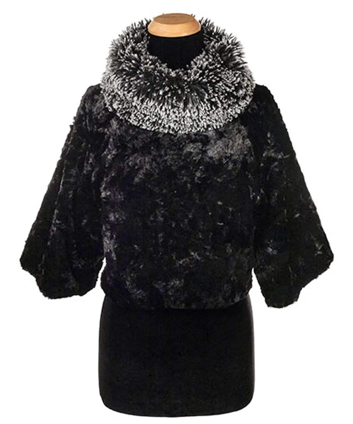 Sweater Top - Cuddly Faux Fur in Black with Fox Collar