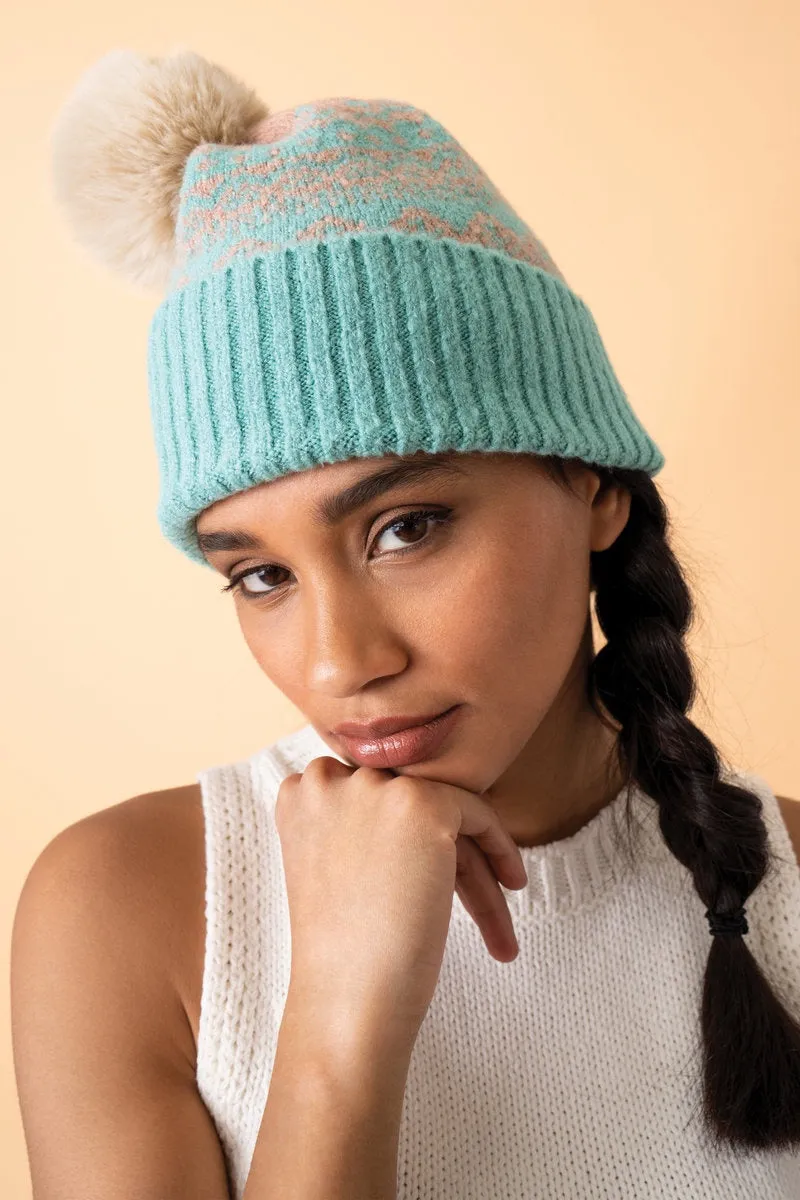 Thora Bobble Hat - Aqua Taupe