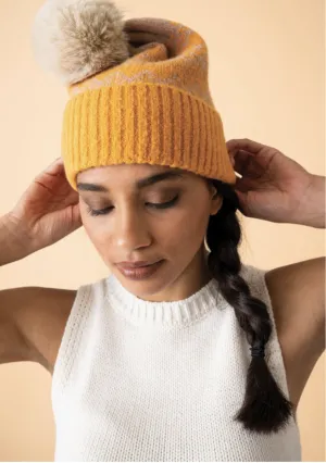 Thora Bobble Hat - Mustard Taupe