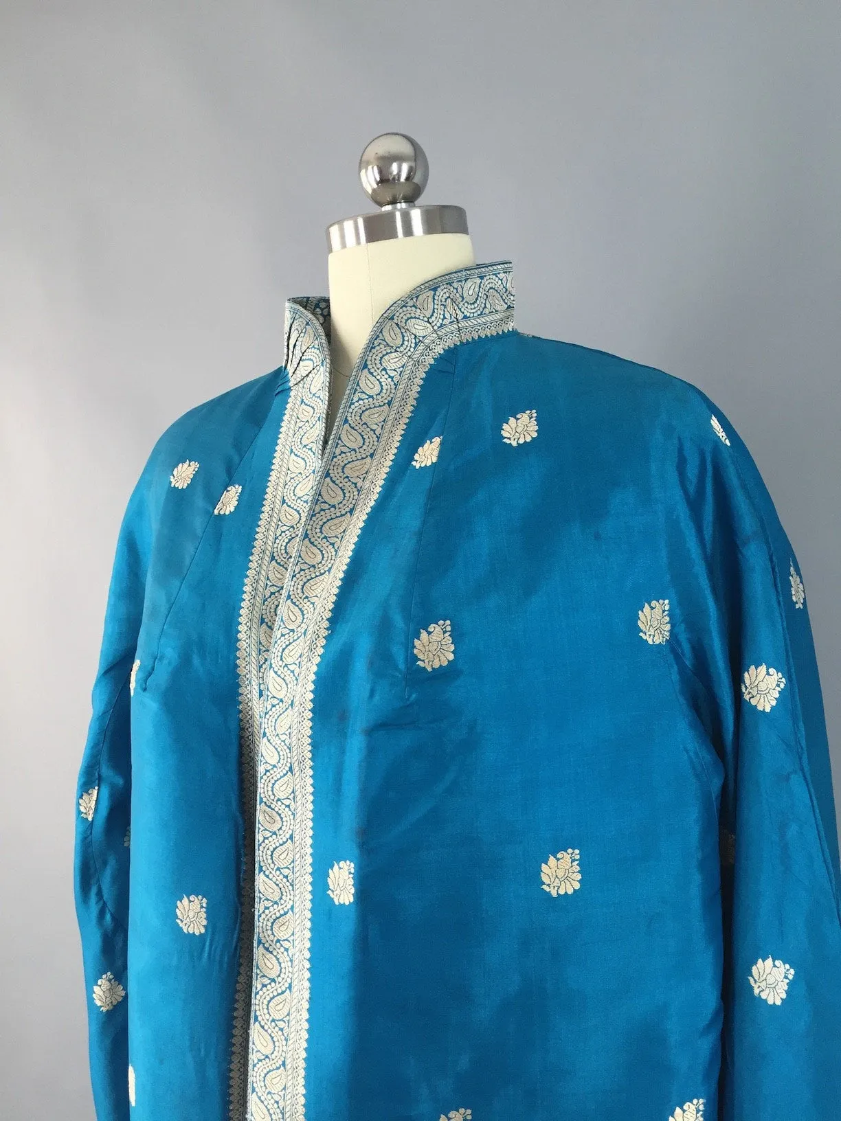 Vintage 1960s Opera Coat / Aqua Blue Thai Silk