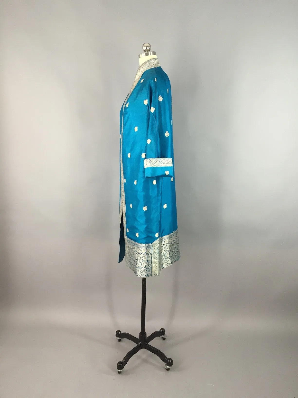 Vintage 1960s Opera Coat / Aqua Blue Thai Silk