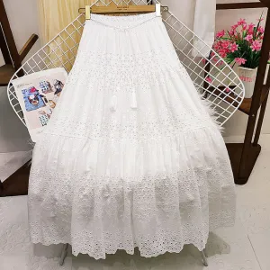 White Eyelet Boho Maxi Skirt