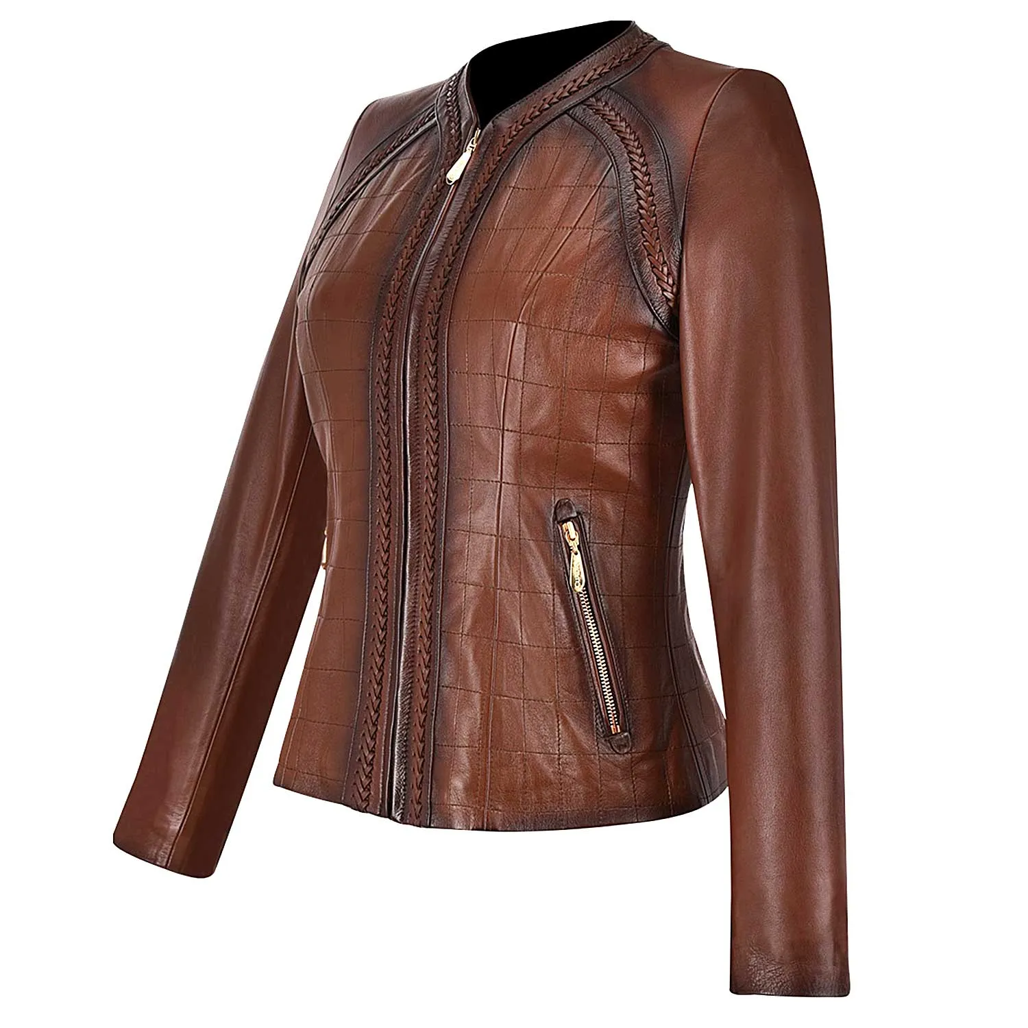 Womens brown leather shearling jacket