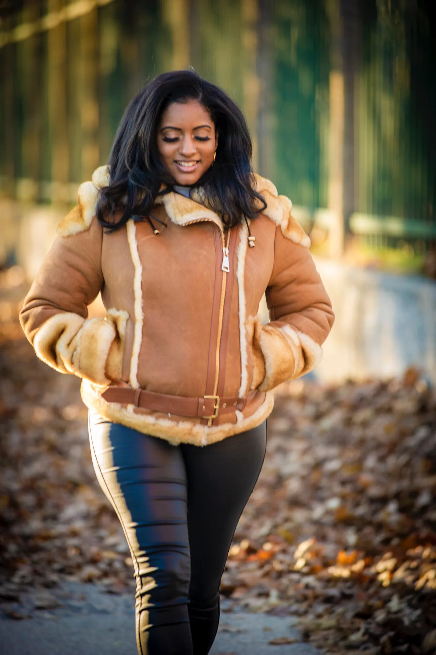 Women's Classic Real Sheepskin Biker Jacket [Tan]