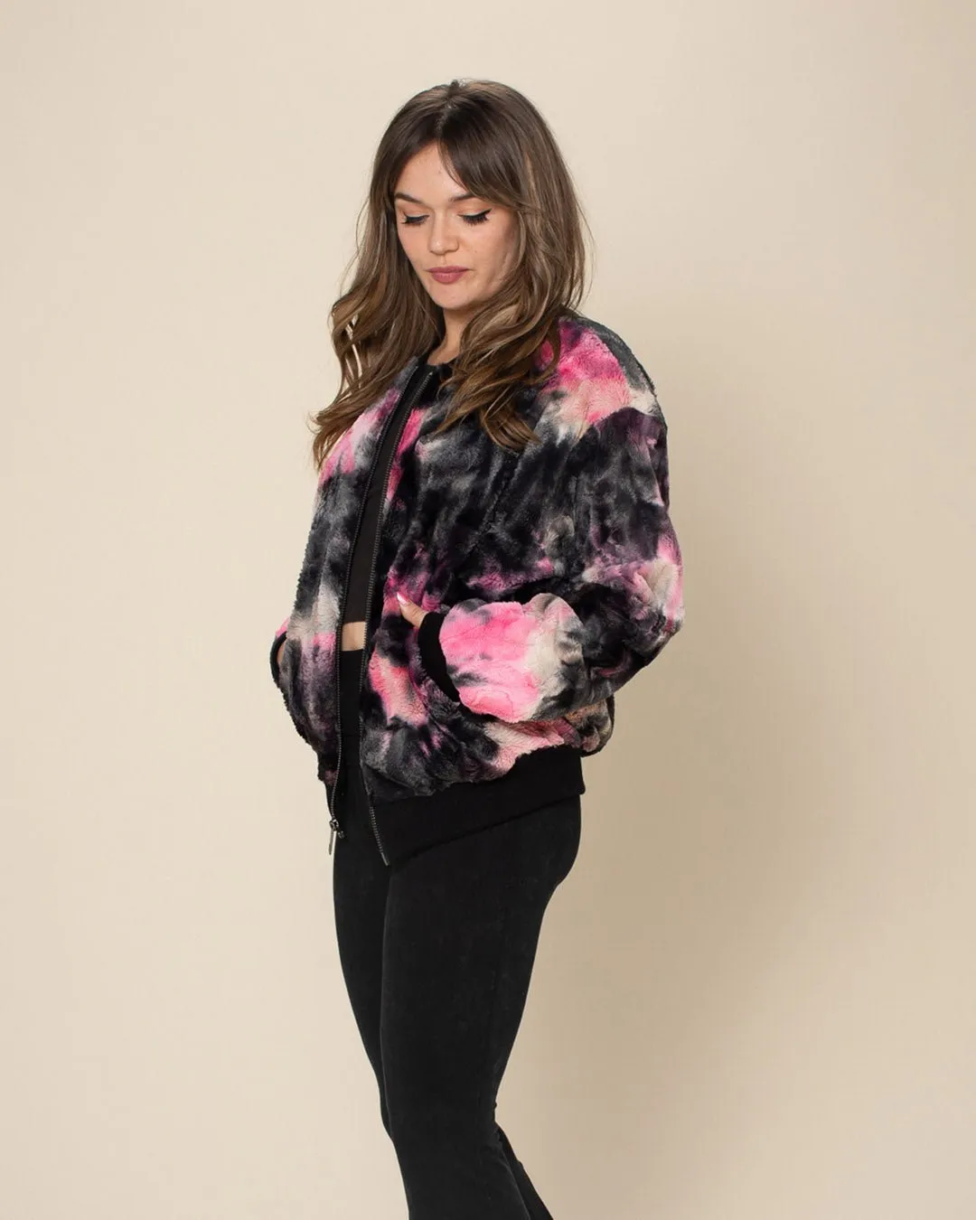 Women's Colorful Faux Fur Jacket | Ink Spotted Tie Dye Leopard