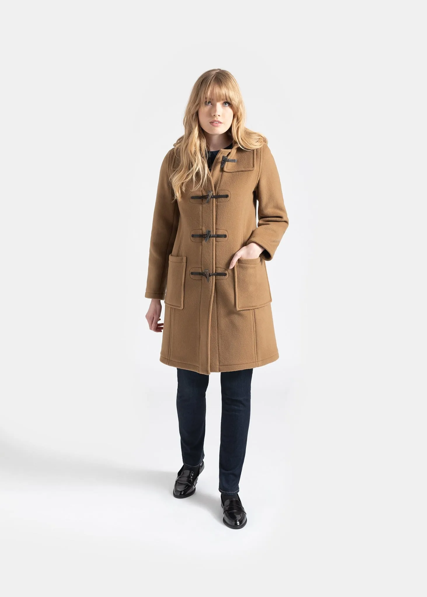 Women's Long Slim Fit Duffle Coat Camel Buchanan