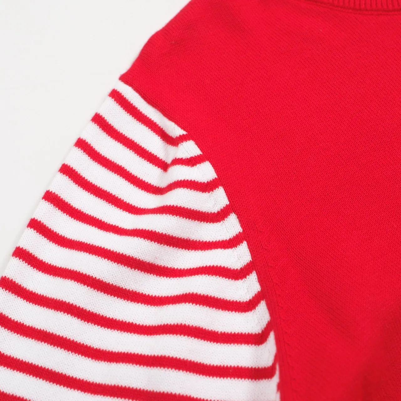 Women's red  Knitted T-shirt with Horizontal striped sleeves