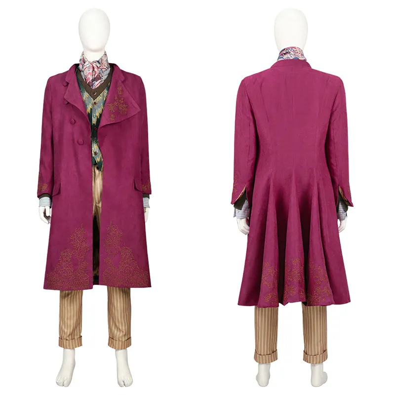 Wonka 2023 Cosplay Costume Chocolate Factory Willy Wonka Suit Timothee Chalamet Coat Outfit