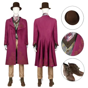 Wonka 2023 Cosplay Costume Chocolate Factory Willy Wonka Suit Timothee Chalamet Coat Outfit