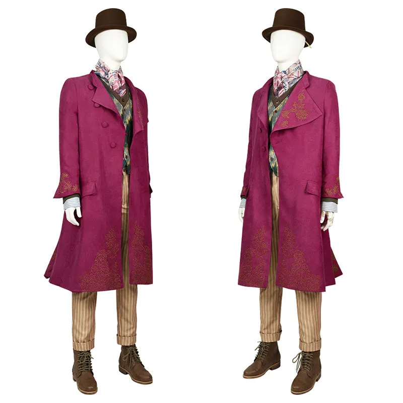 Wonka 2023 Cosplay Costume Chocolate Factory Willy Wonka Suit Timothee Chalamet Coat Outfit